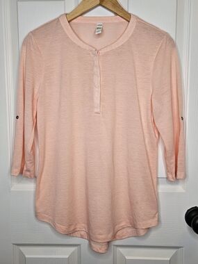 Lole Peach Henley 3/4 Sleeve Top Lightweight Adjustable Sleeves Size M